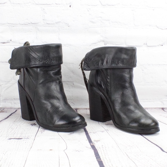 Kensie Black Leather Block Heel Ankle Boots Size 7 - Picture 2 of 8